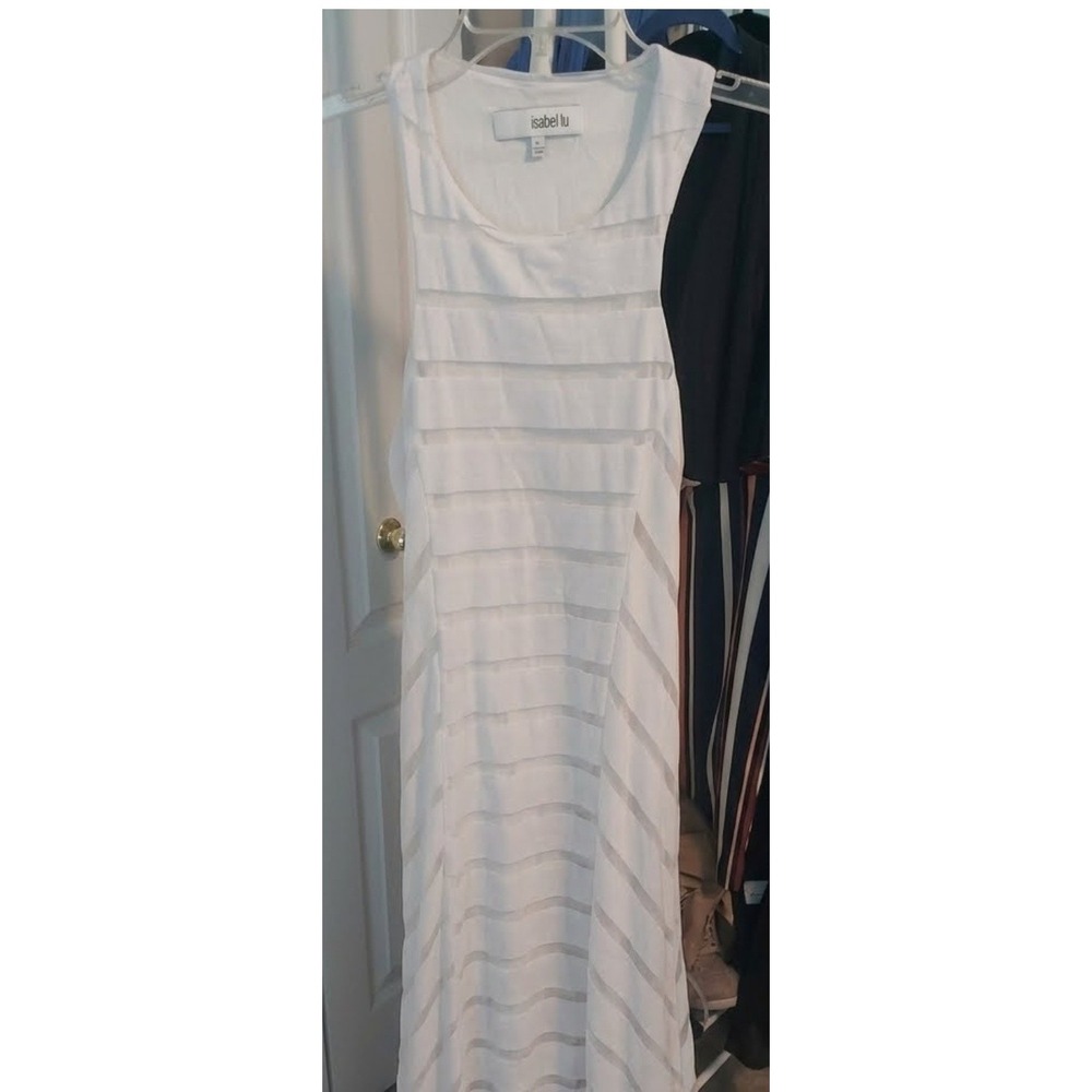 Isabel‎ Lu Womens White Sheer Striped Sleeveless Maxi Dress Size L